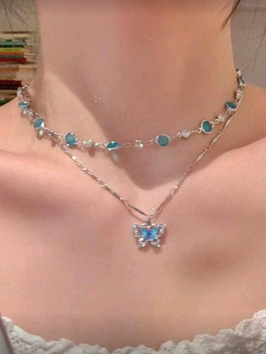 Blue butterfly necklace