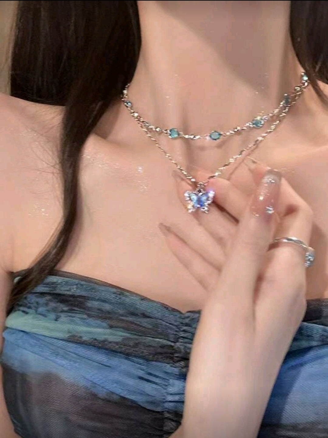 Blue butterfly necklace