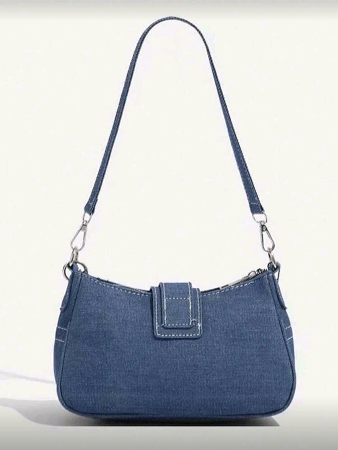 Blue denim patch detail bag