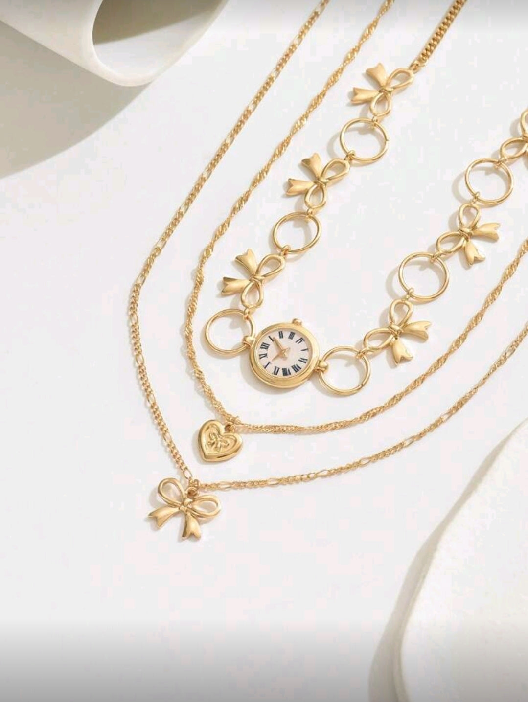 Clock triple layered necklace