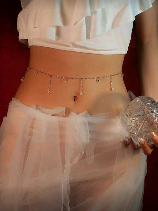 Silver drop detail waist chain