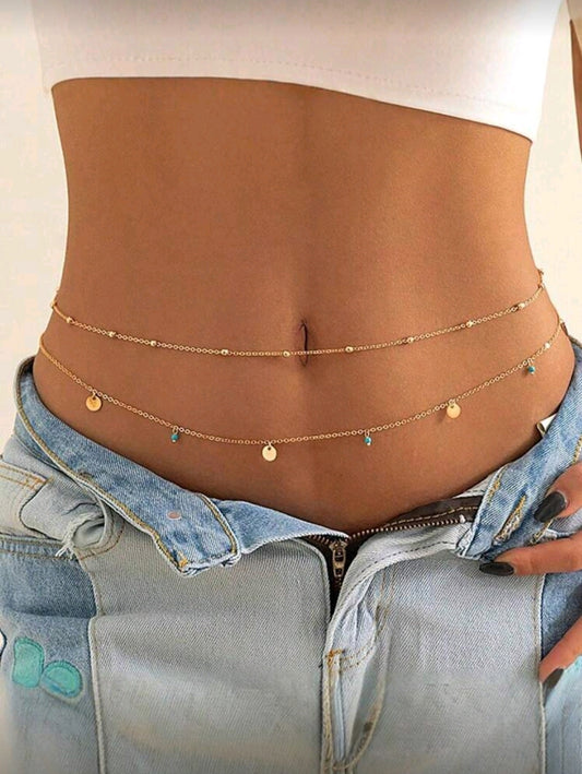 Golden layered waist chain