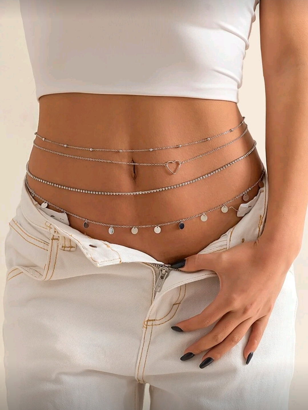 Silver layered waist chain