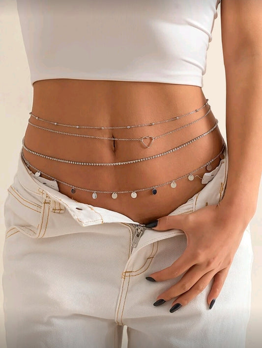 Silver layered waist chain