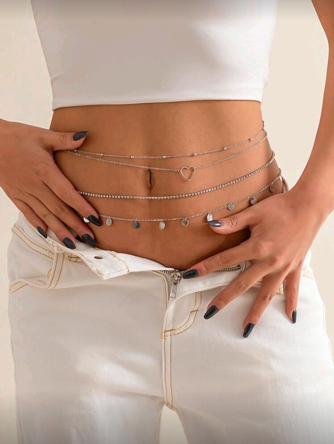 Silver layered waist chain