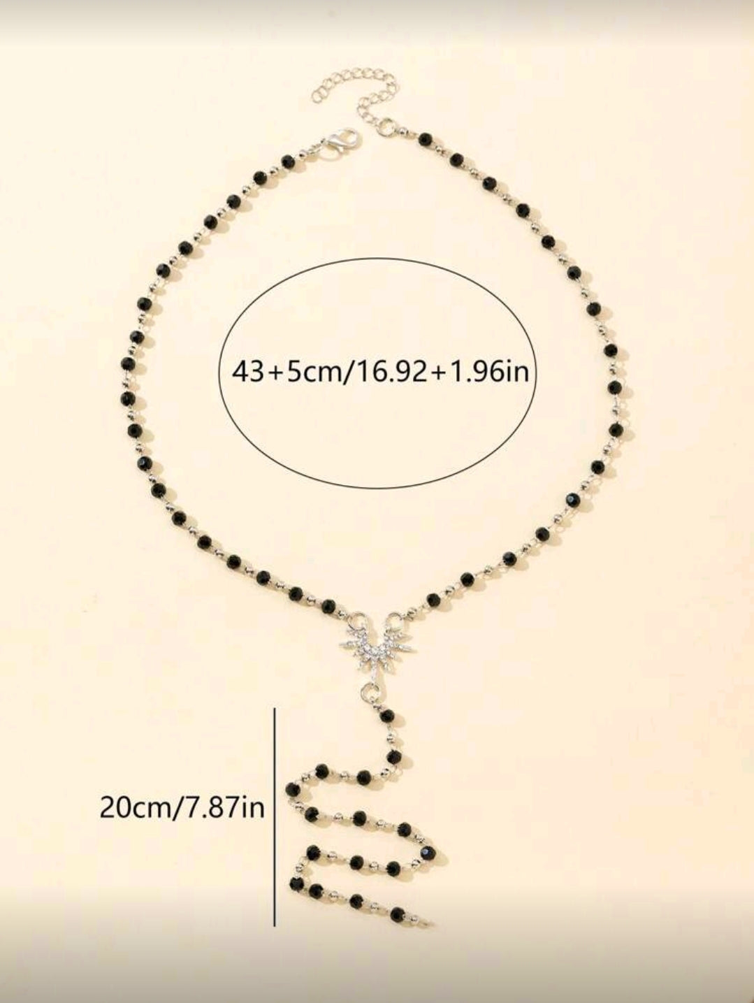 Golden black beaded Y shaped necklace
