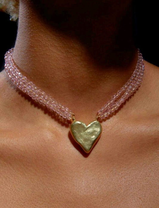 Pink Beaded Heart necklace