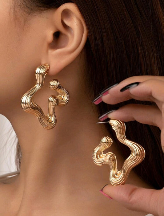 Irregular shaped golden earrings