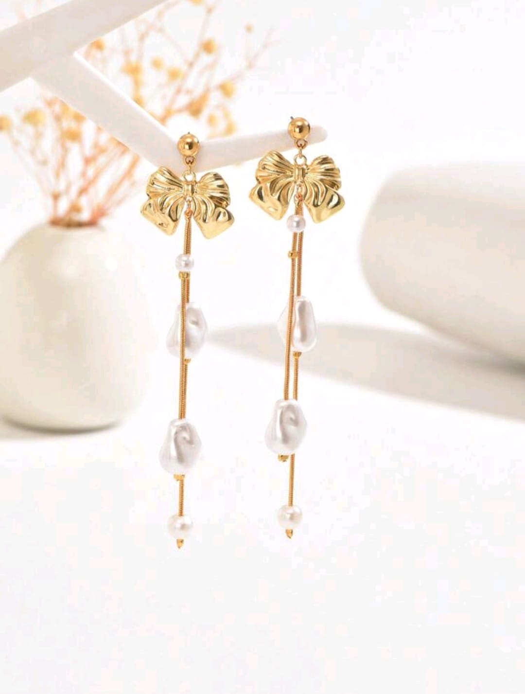 White Pearl Bow earrings
