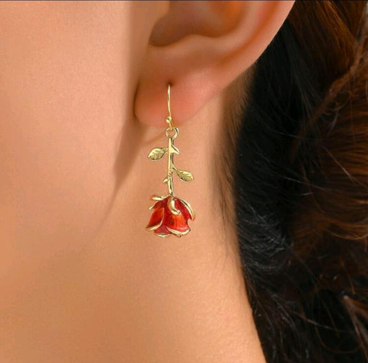 Red rose drop earrings