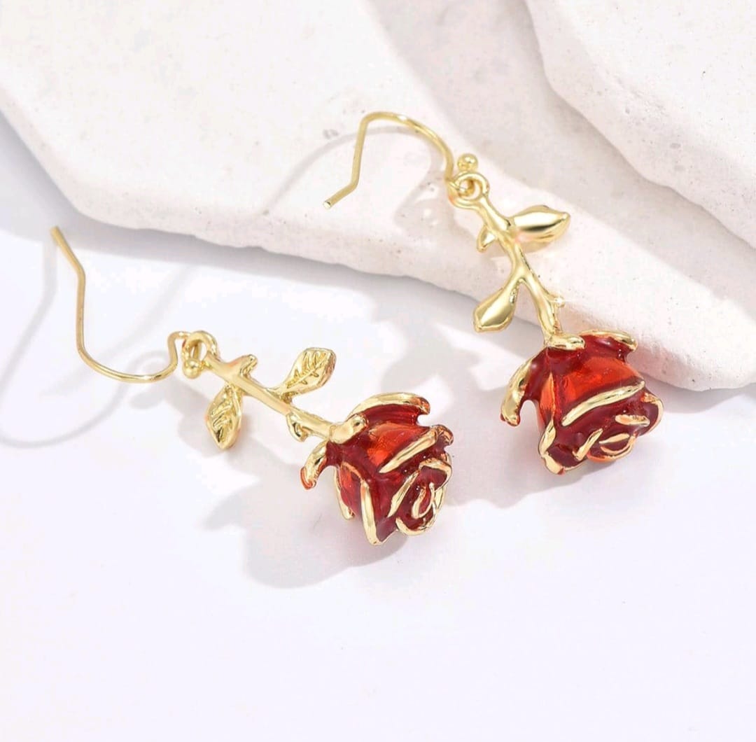 Red rose drop earrings