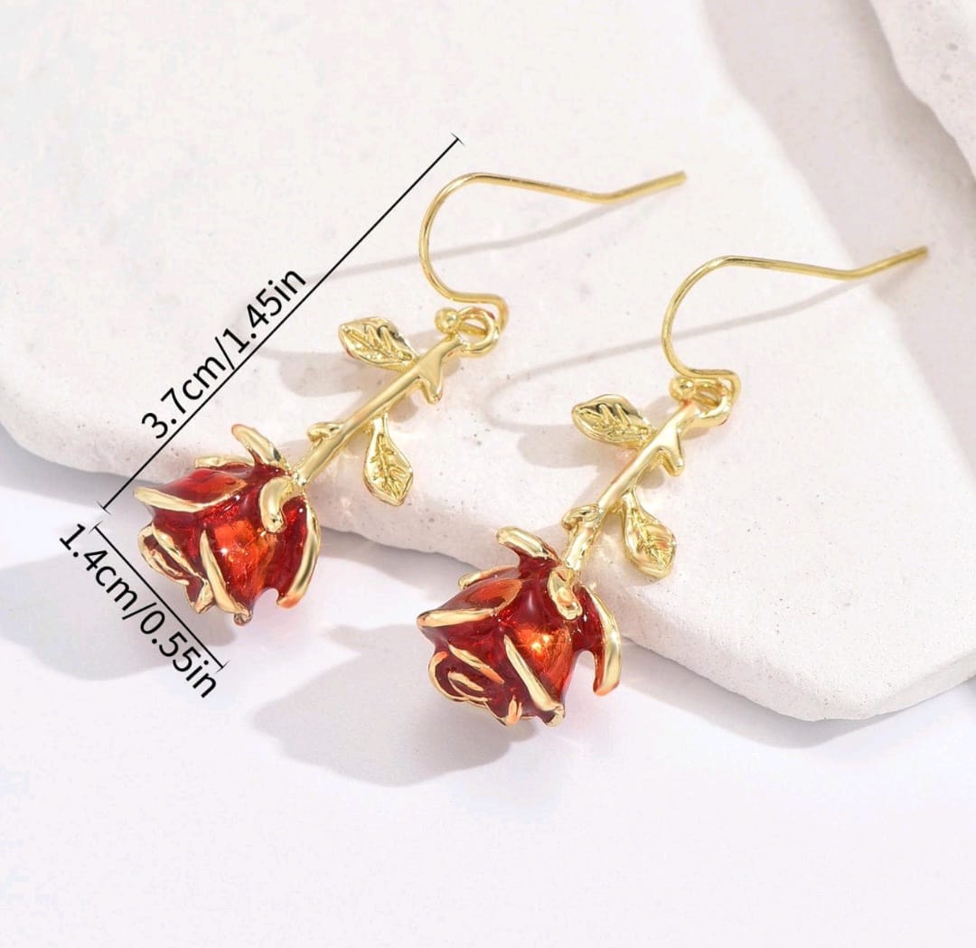 Red rose drop earrings