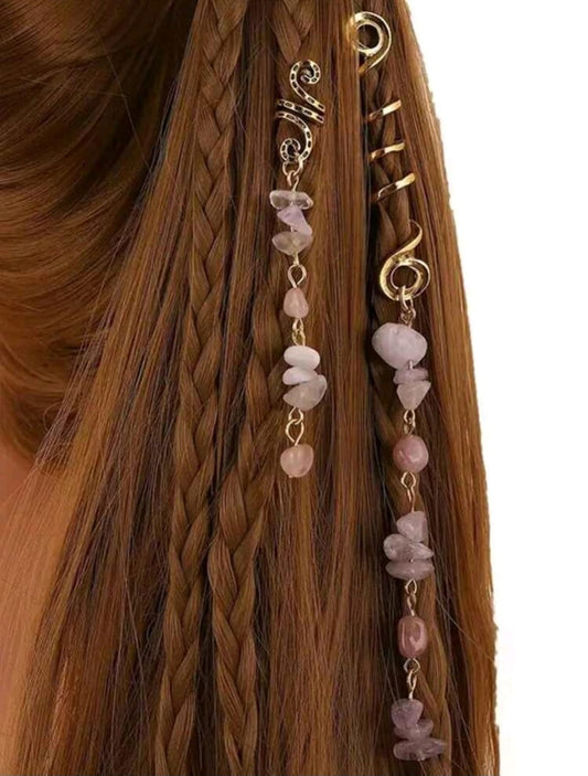 Pink beaded hair rings