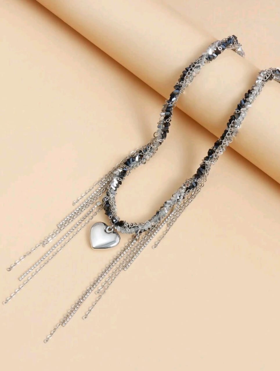 Black gem silver chain detail necklace