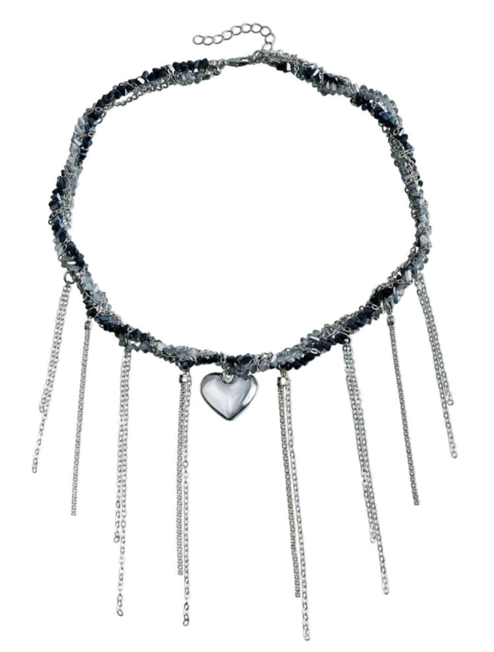 Black gem silver chain detail necklace