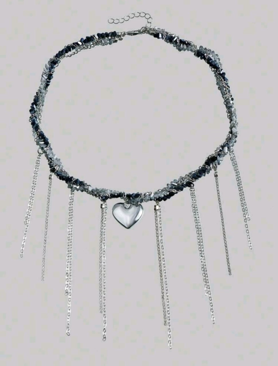Black gem silver chain detail necklace