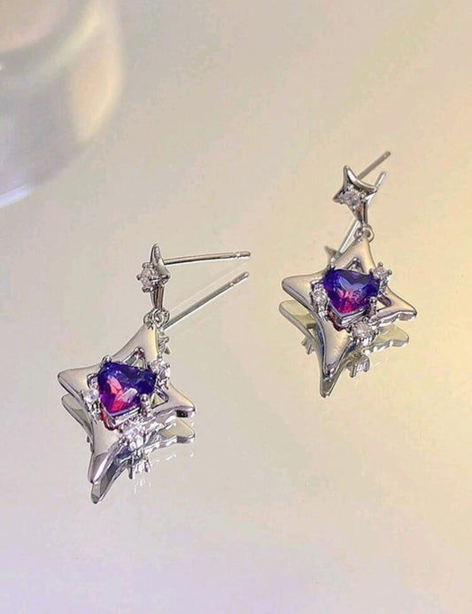 Silver earrings with purple stone