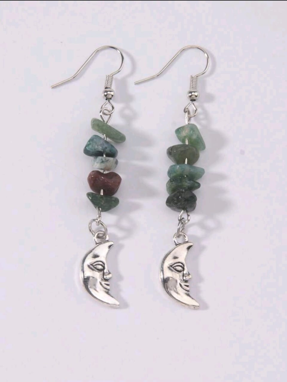 Moon green gem earrings