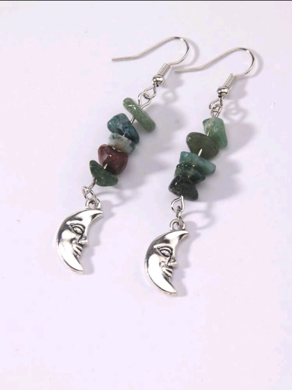 Moon green gem earrings
