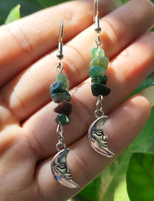 Moon green gem earrings