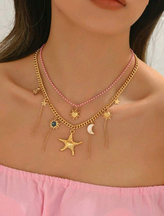 Layered charmed necklace