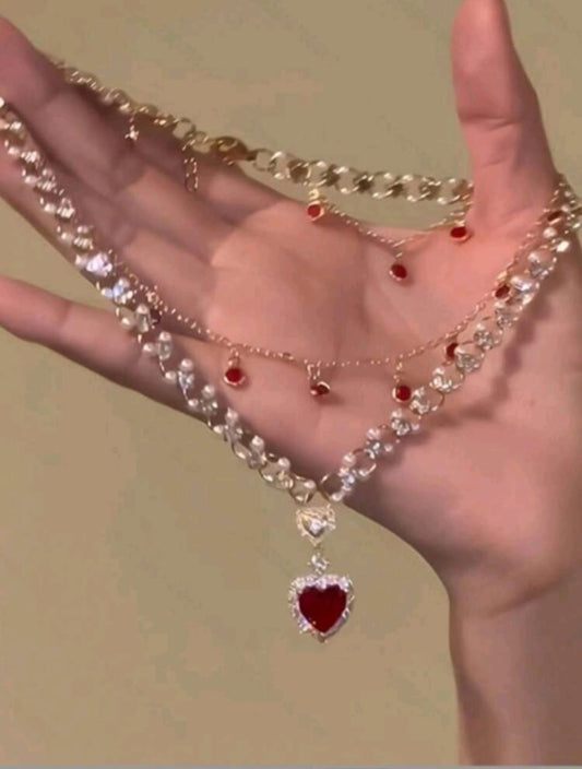 Layered heart stone necklace