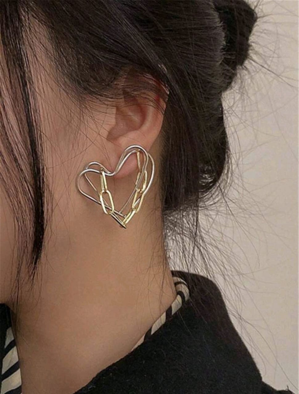 Heart silver and golden asymmetrical earrings