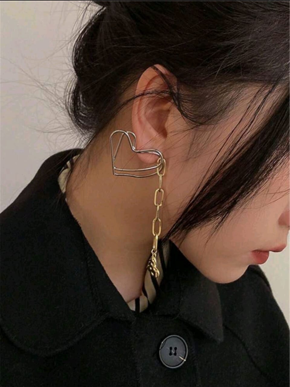Heart silver and golden asymmetrical earrings