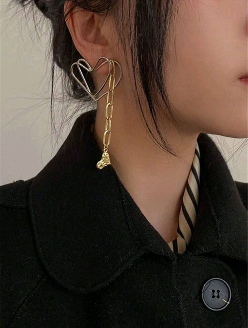 Heart silver and golden asymmetrical earrings