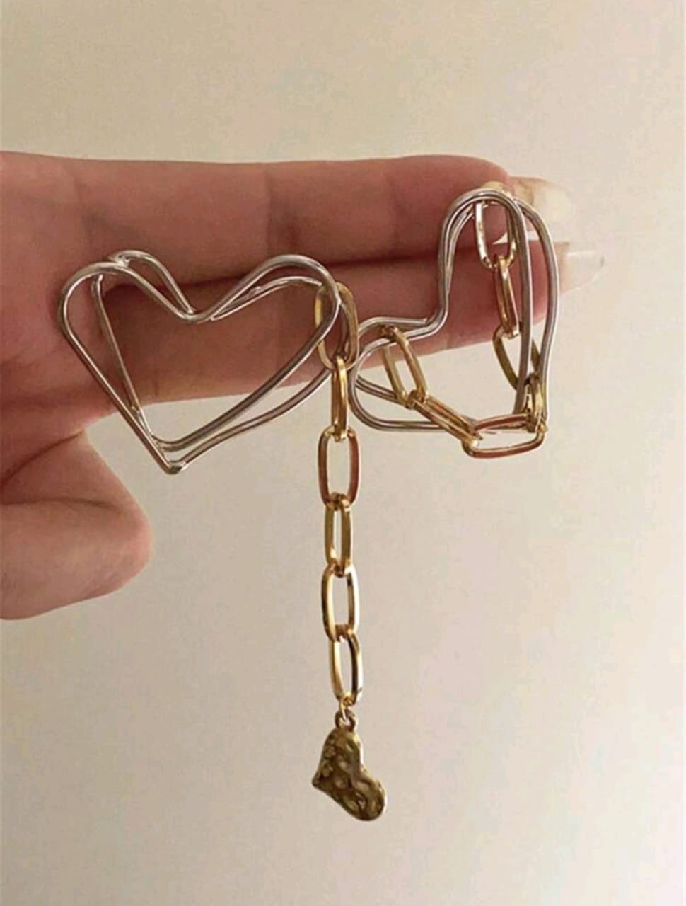 Heart silver and golden asymmetrical earrings