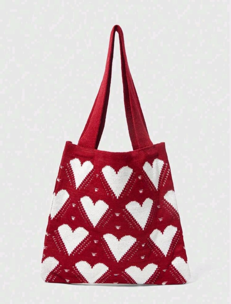 Knitted heart tote bag