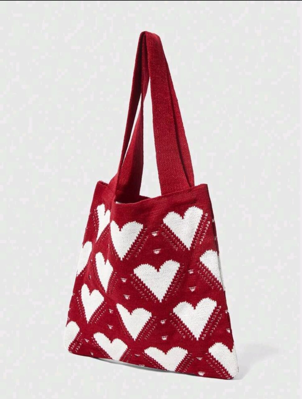 Knitted heart tote bag