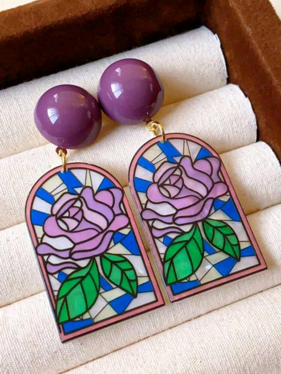 Purple glass stain earrings