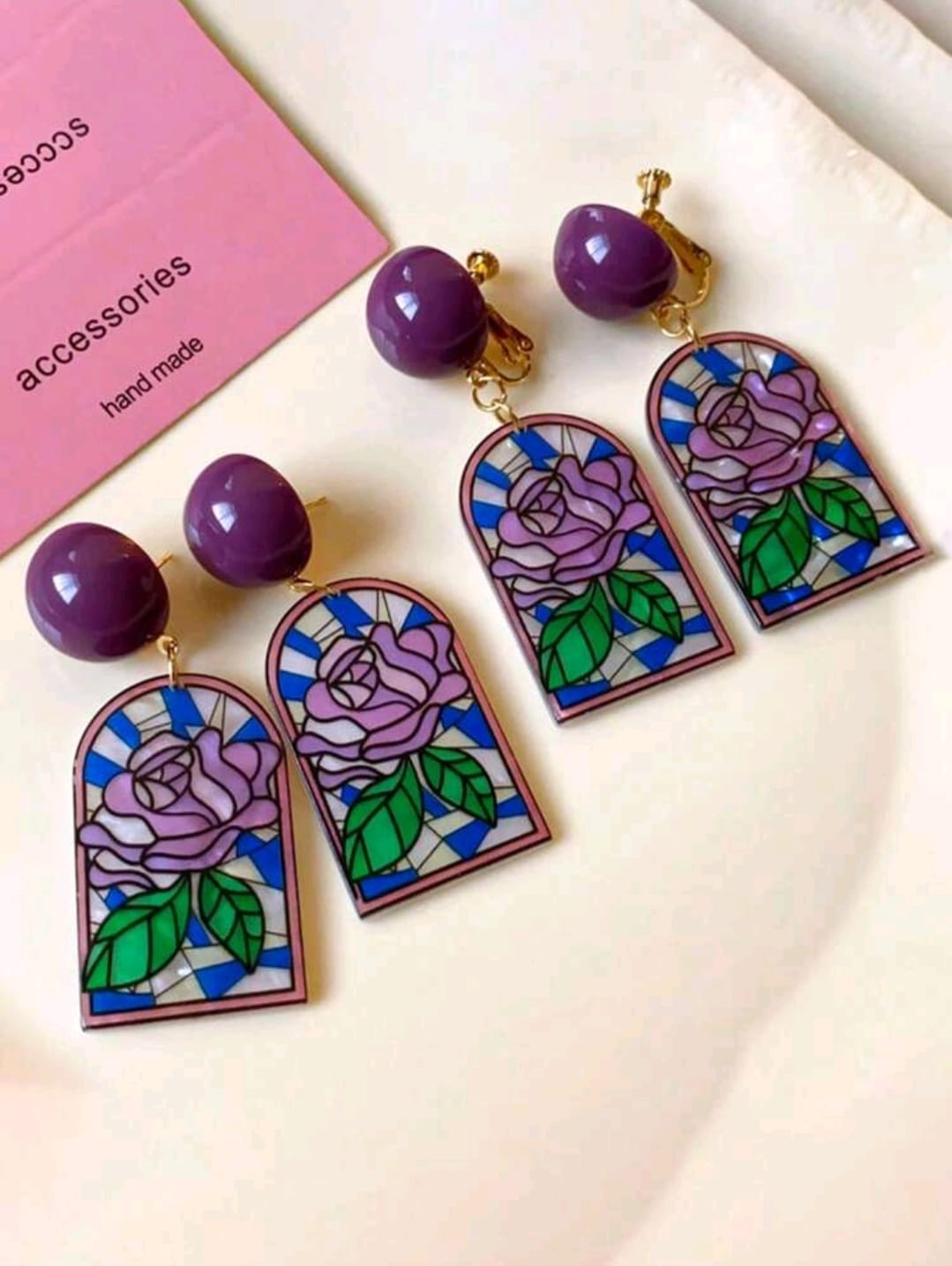 Purple glass stain earrings