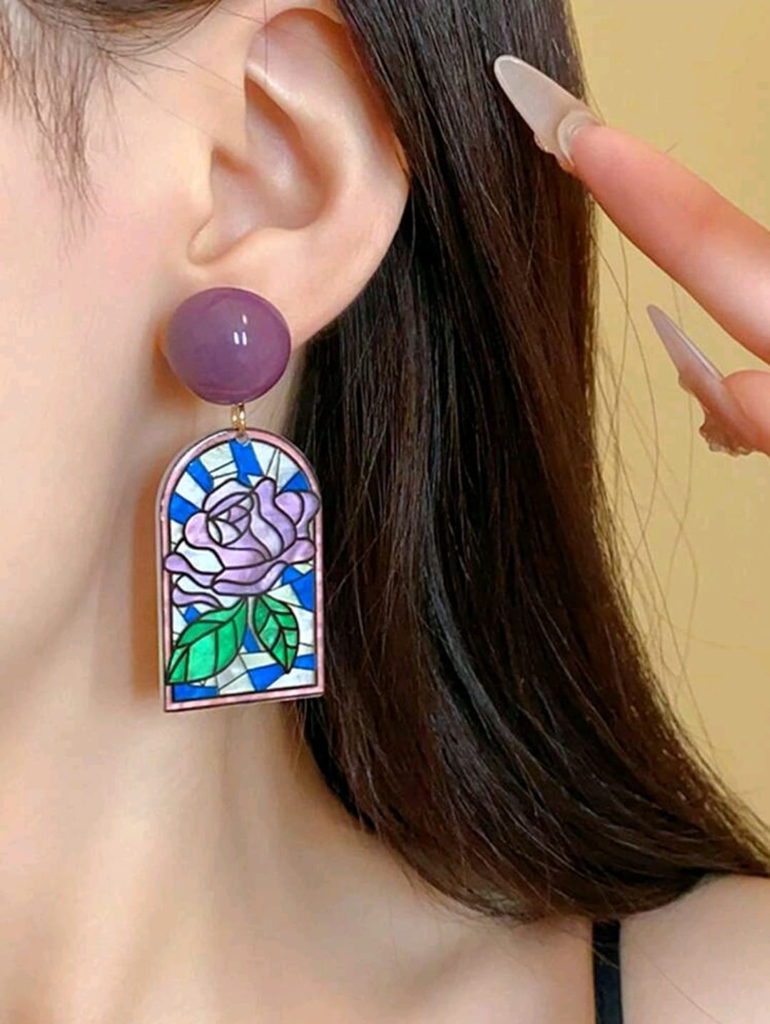 Purple glass stain earrings