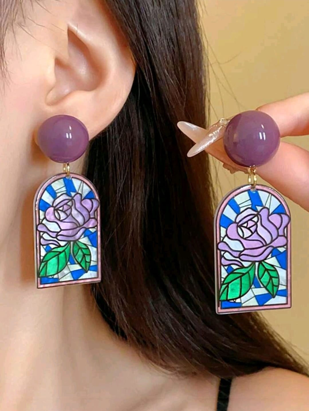 Purple glass stain earrings