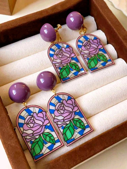 Purple glass stain earrings