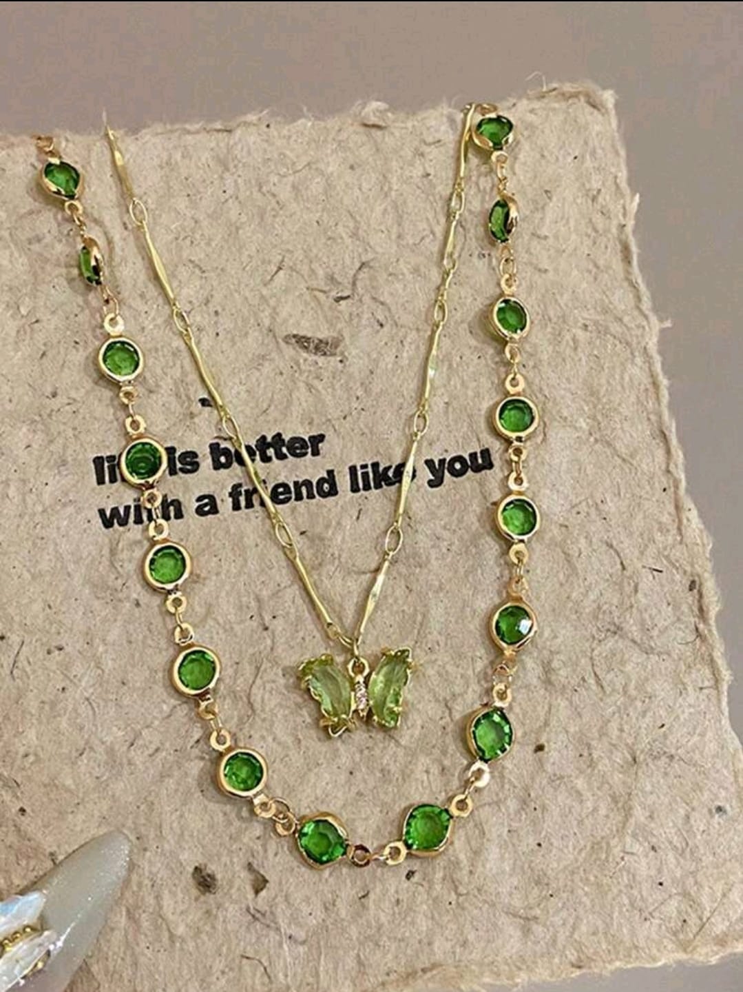 Green butterfly necklace