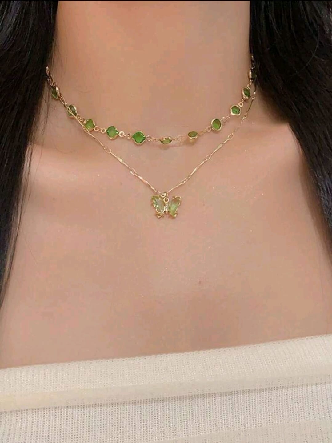 Green butterfly necklace