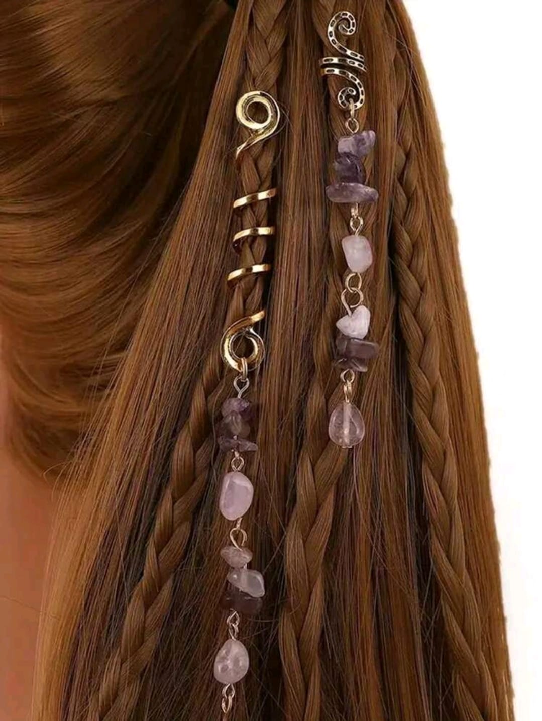 2pcs purple gemstone hair rings