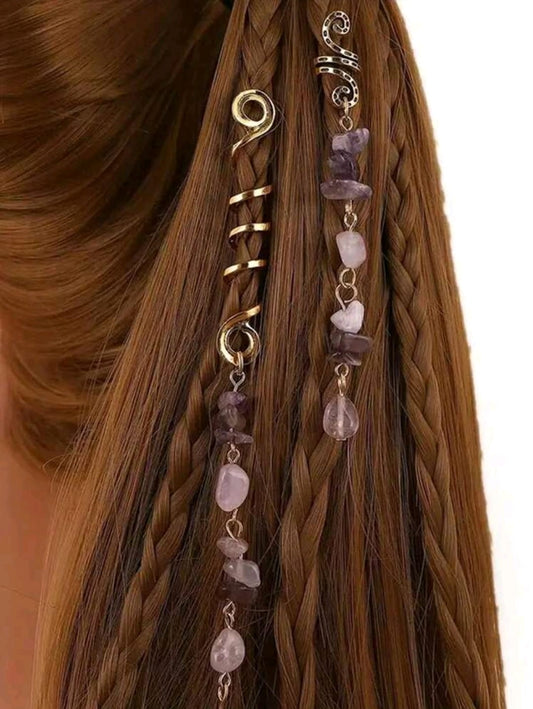 2pcs purple gemstone hair rings