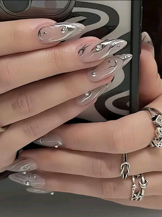 Flame detail silver nails