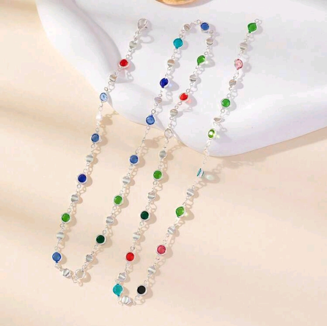 Silver multicolour long necklace