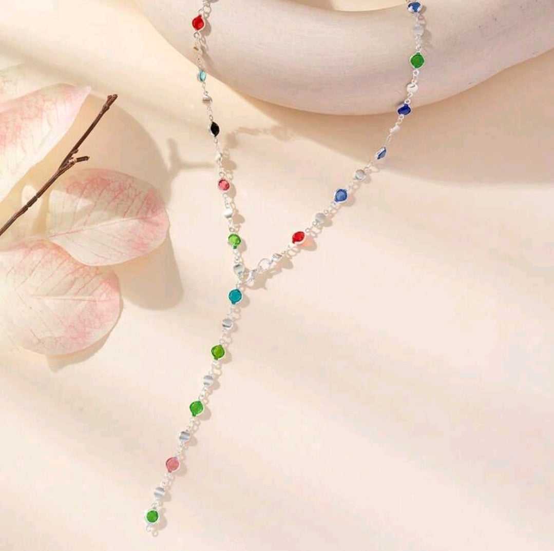 Silver multicolour long necklace