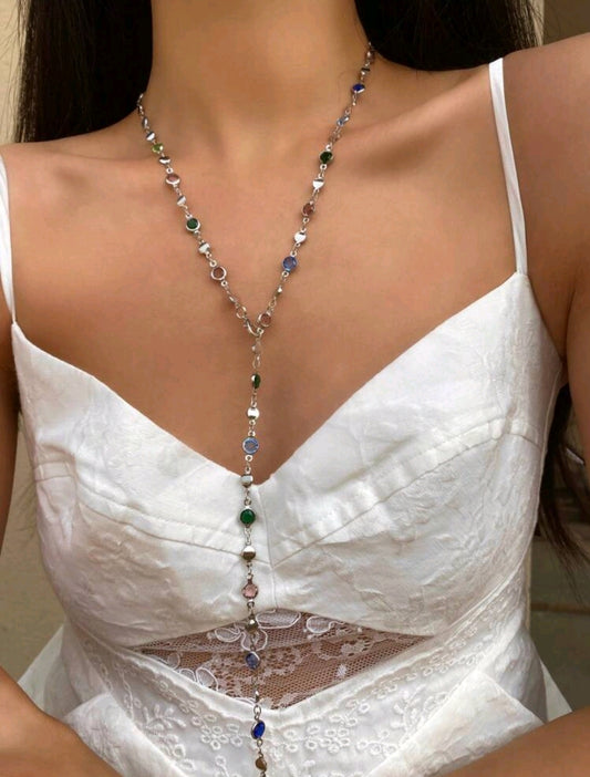 Silver multicolour long necklace